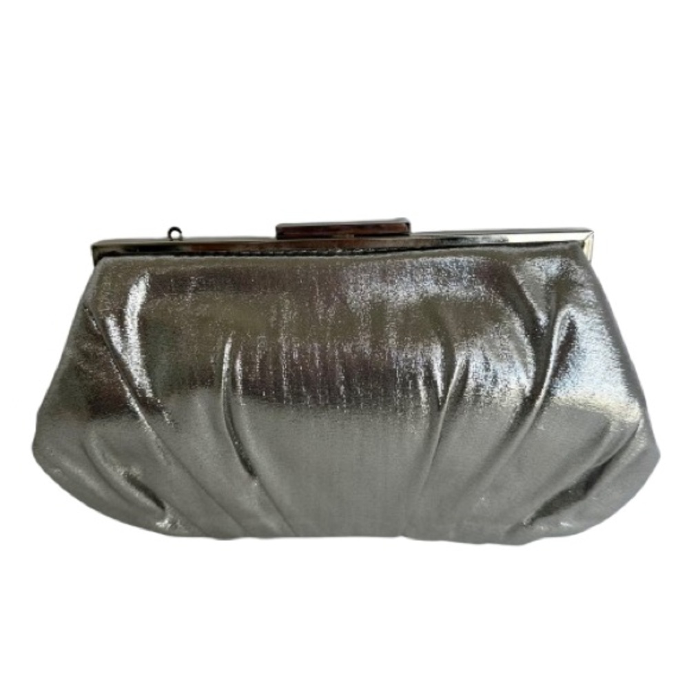 NWT Lulu Townsend Y2K Silver Metallic Pleated Clutch Evening Bag Formal Purse
